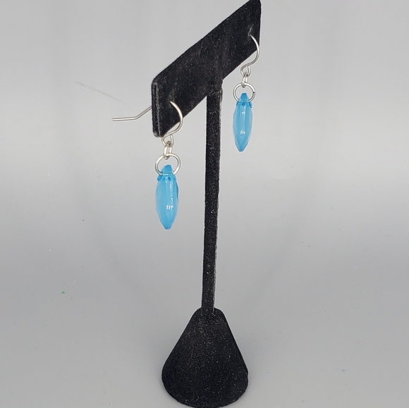 Brown Paper Hat Handmade Pin Brooch and Blue Earring Set - Picture 2 of 5